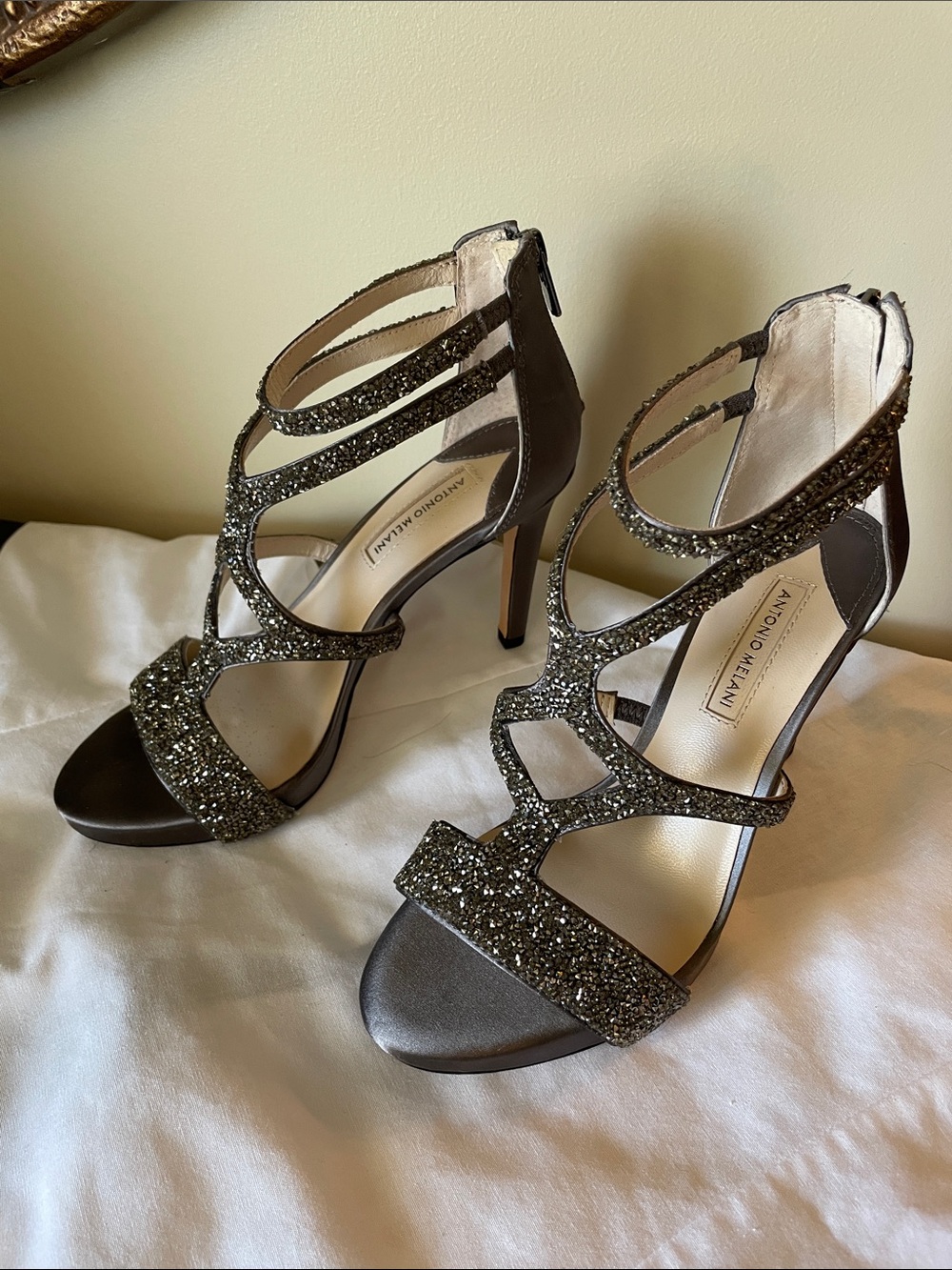 ANTONIO MELANI Metallic Brown Glitter Strappy High Heel Sandals